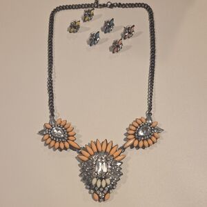 Statement Gunmetal and Pink Necklace Set with Earrings